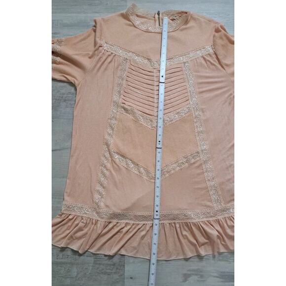 POL Lace Detail Top Tunic Sz S Oversized Jersey Ribbed Peach Boho Cottagecare - Picture 7 of 10